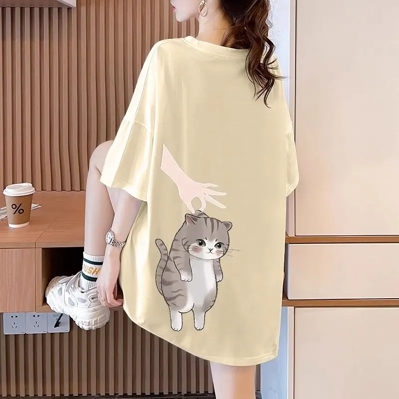 Plus Size 6XL 150KG Summer Cat T Shirt Women Tees Womens Clothing Short Sleeve Korean Fashion Oversized Cartoon Tops T-Shirts