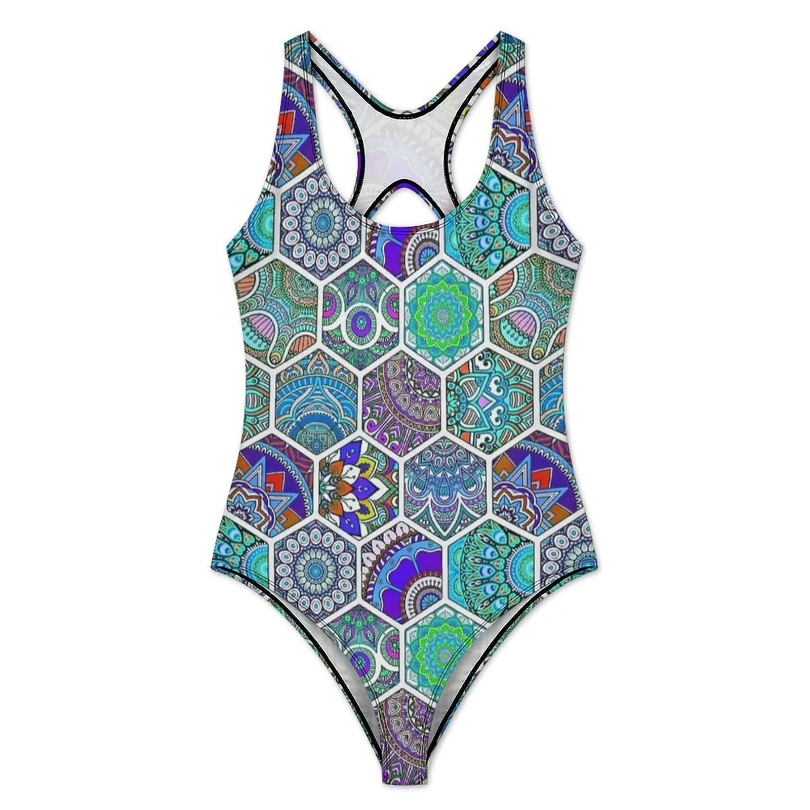 Bohemian Honeycomb Retro Print Swimsuit  One Piece Swimwear Push Up Fashion Monokini Sexy Holiday Surf Printed Bodysuit
