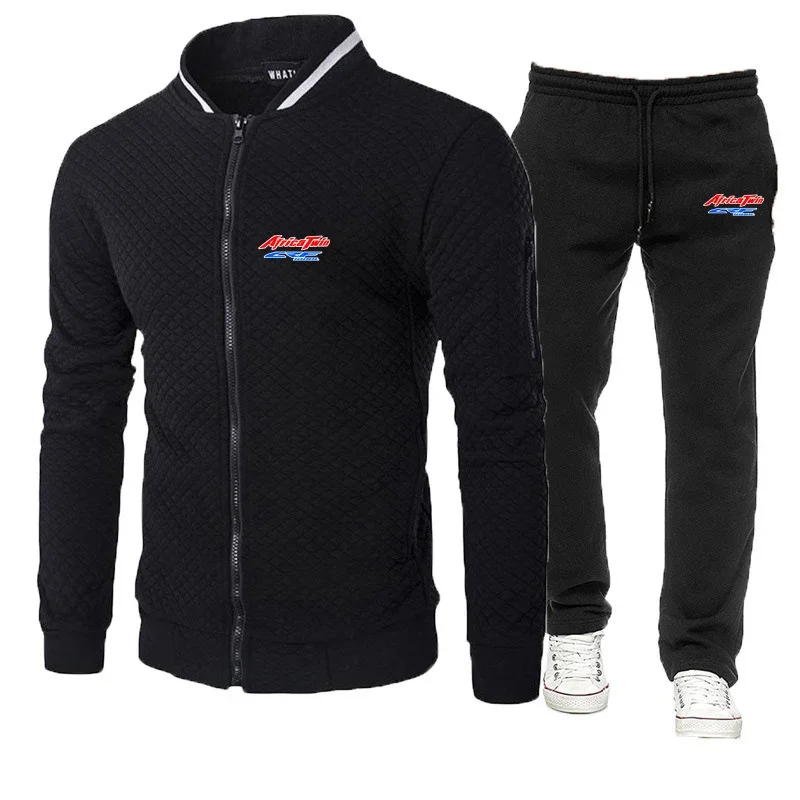 2024 Africa Twin Crf 1000L Logo Print Spring Autumn Men Sports Suit Fashion Slim Fit Round Neck Jacket Sweatshirt+Sweatpants Set