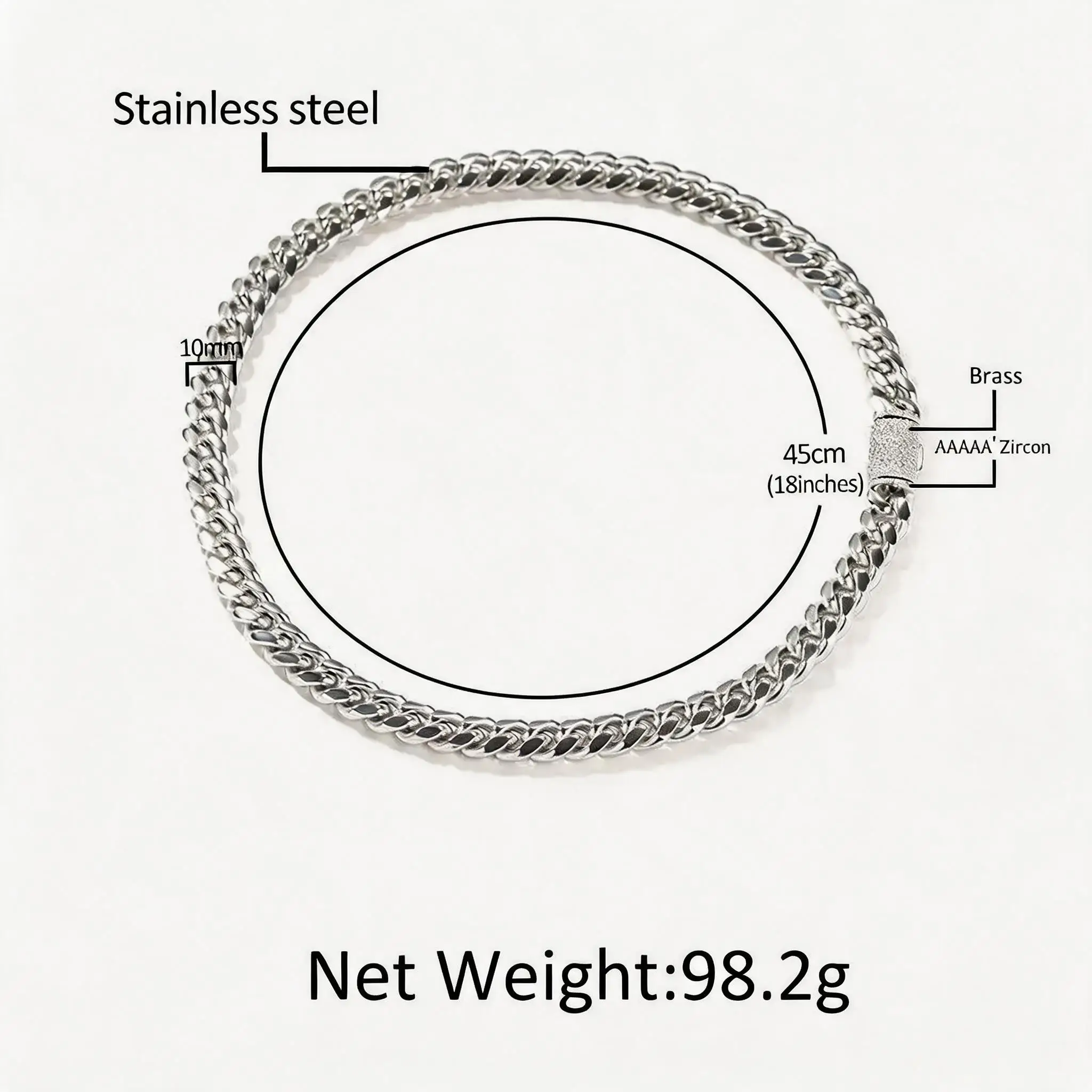Men's Hip Hop Stainless Steel Cuban Chain Necklace, Zircon Flip Square Buckle, High-End Fashion Jewelry