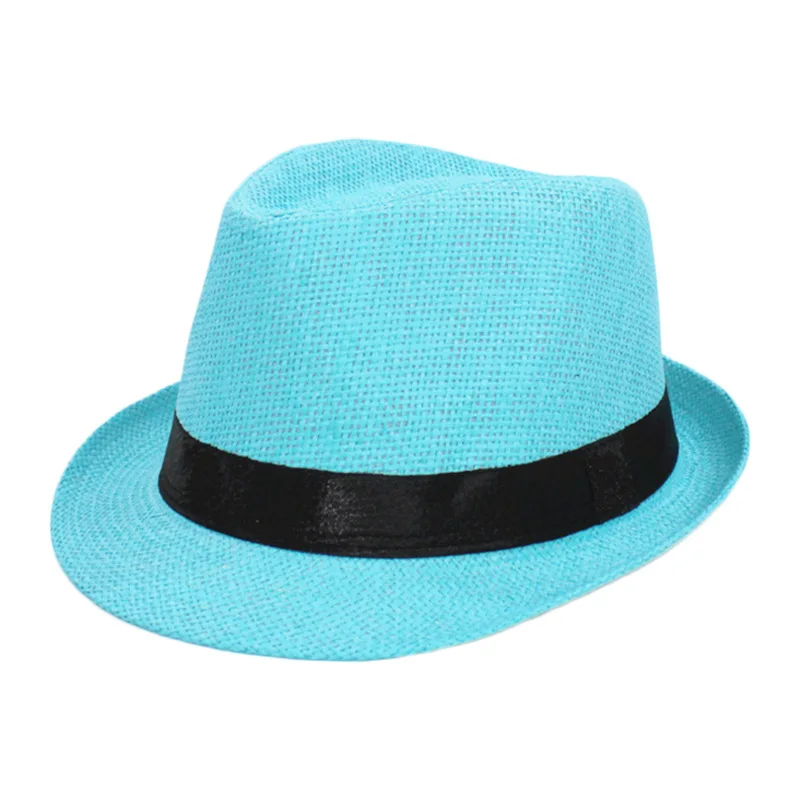 Sombrero de paja Unisex para hombre y mujer, sombrero de paja con cinta rizadora, sombrero de Jazz Fedora, gorra de gángster de panamá, playa al aire libre, sombreros de sol para padres e hijos