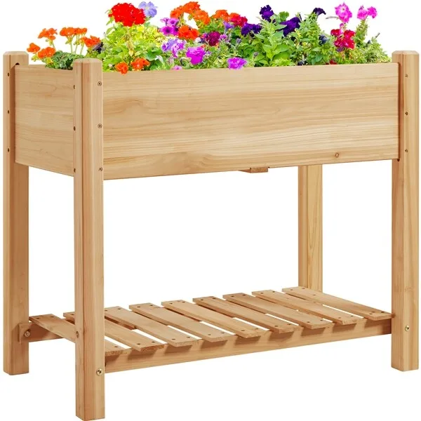 

Wood Garden Raised Bed Vegetable Plants Grow Box Elevated Gardening Planter