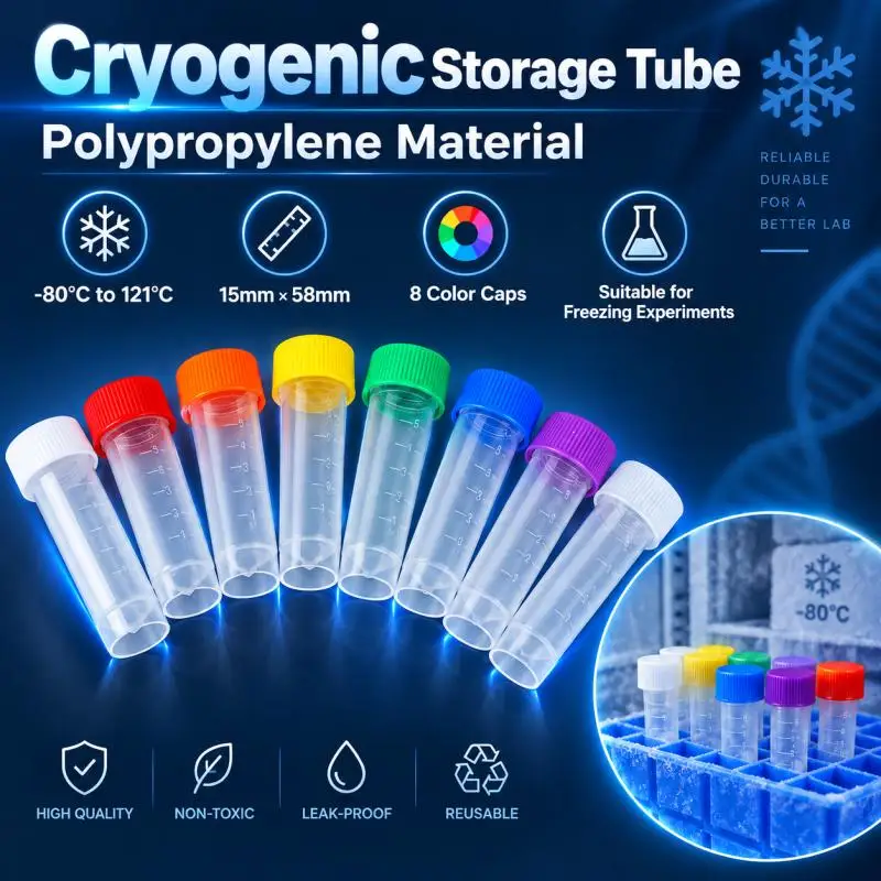 25/50Pcs 5ml Plastic Freeze Pipe Freezing Tube with Silicone Gasket,Cryovial with color cap Shool Lab Experiment Supplies