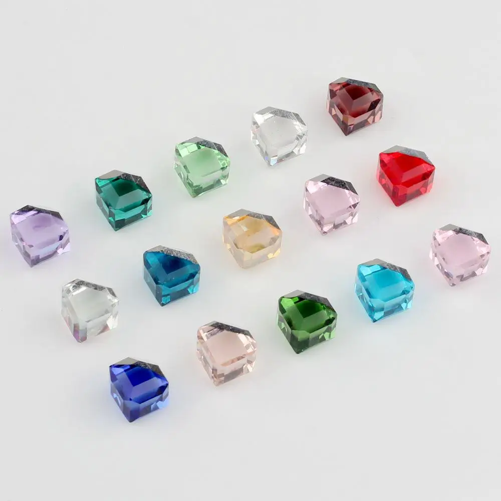 8mm Glass Beads Chamfer Square Shape No Hole Crystal Loose Beads 10pcs/lot For DIY Necklace Jewelry Making Finding Accessories