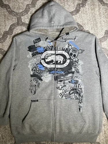 Imagen 1 del producto Sudadera con capucha Ecko Vintage Y2K de los años 90 con cremallera para hombre y mujer, Jersey informal de Hip Hop con estampado de letras de gran tamaño, sudadera Unisex