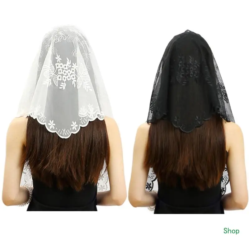 

Dropship Women Lace Traditional Mass Catholic Mass Church Veil Embroidery Mantilla Mantilla Veil Latin Mass Chapel Veil