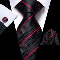 Black Red Striped Wedding Tie For Men Handky Cufflink Gift Men Necktie Fashion Business Party Dropshiping Designer Silk 2