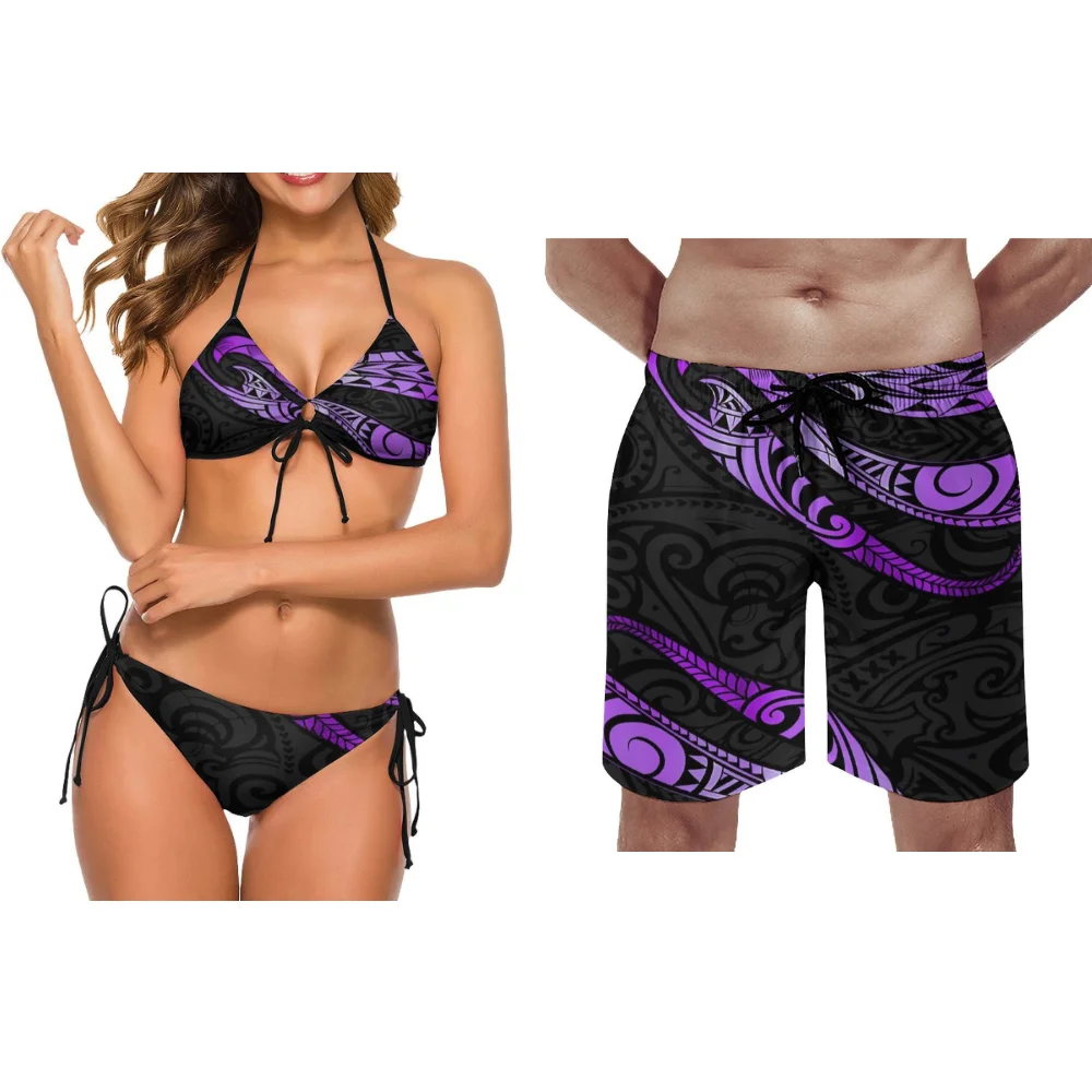 Colorful And Unique Beach Pants Polynesian Fashionable Swimsuits Samoan Couple Sets Ethnic Print Custom Pattern Couple Swimsuits