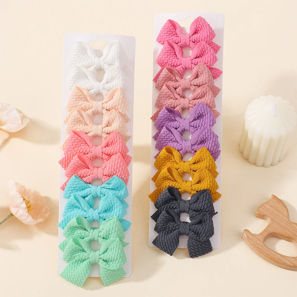 

20Pcs/set Soft Cotton Bow Hairpin Girl Sweet Plaid Design Hairclip Solid Color Lovely Hairgripe Barrettes Kids Hair Accessories