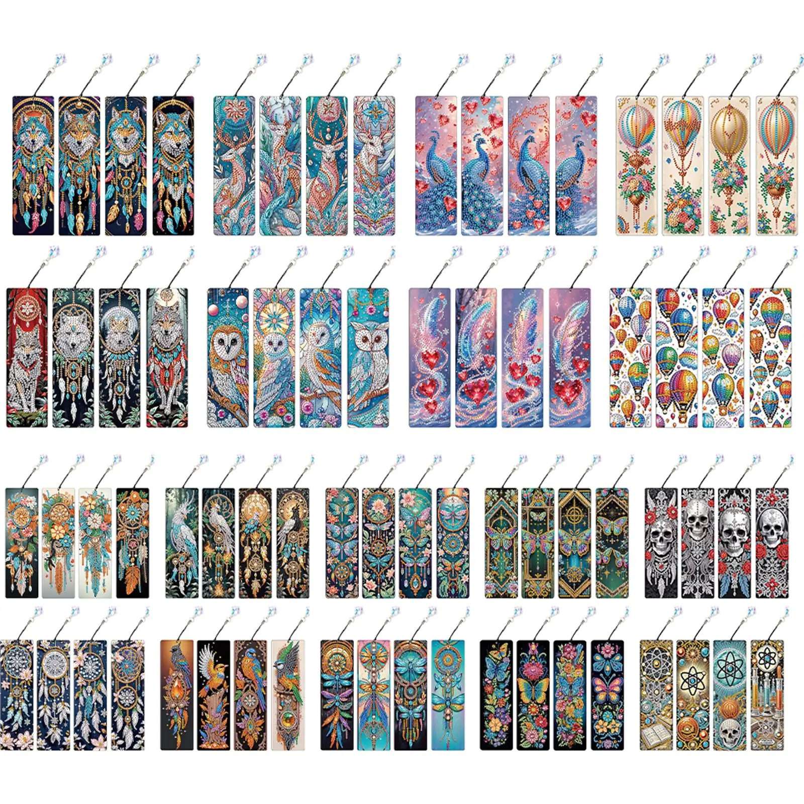 

8Pcs Colored Patterns DIY Diamond Painting Bookmark with Crystal Pendants Diamond Painting Art Bookmarks for Reading Enthusiasts