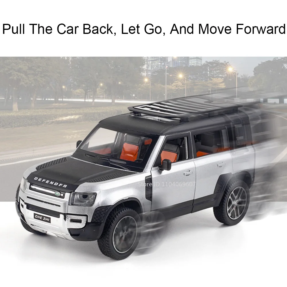 1:24 Land Rover Defenderของเล่นรถรุ่นโลหะผสมDiecast SV2022 SUVเสียงประตูเปิดดึงกลับตกแต่งรถของเล่นของขวัญ