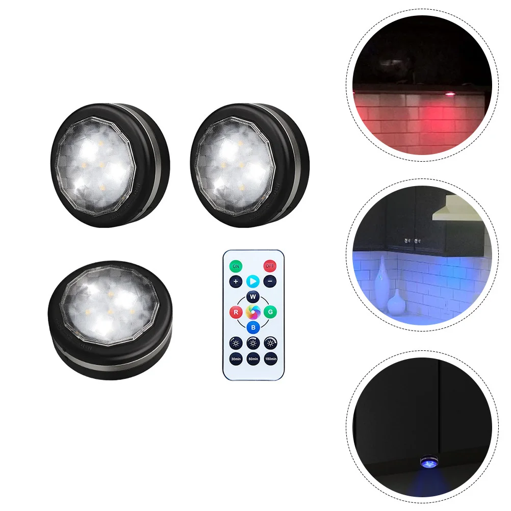 

1Set Remote Dimming LED Night Light Powered Round Cabinet Lamp Multifunction Wardrobe Light for Bedroom Furniture