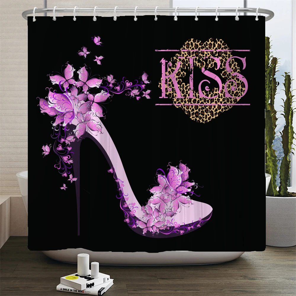 Sexy High Heels Cosmetic Pattern Shower Curtain Perfume Love Printing Waterproof Bathroom Curtains Girl Rome Decorative Curtain