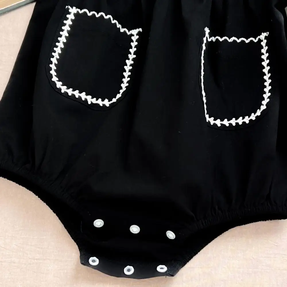 2024 Sister Clothes Spring New Korean Baby Girl\'s Dresses One Piece Clothes Black Baby Newborns Rompers Long-Sleeved Jumpsuits