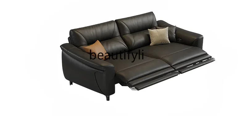 

Electric Sofa Living Room First Layer Cowhide Straight Row Space Function Cabin Sofa Zero Wall