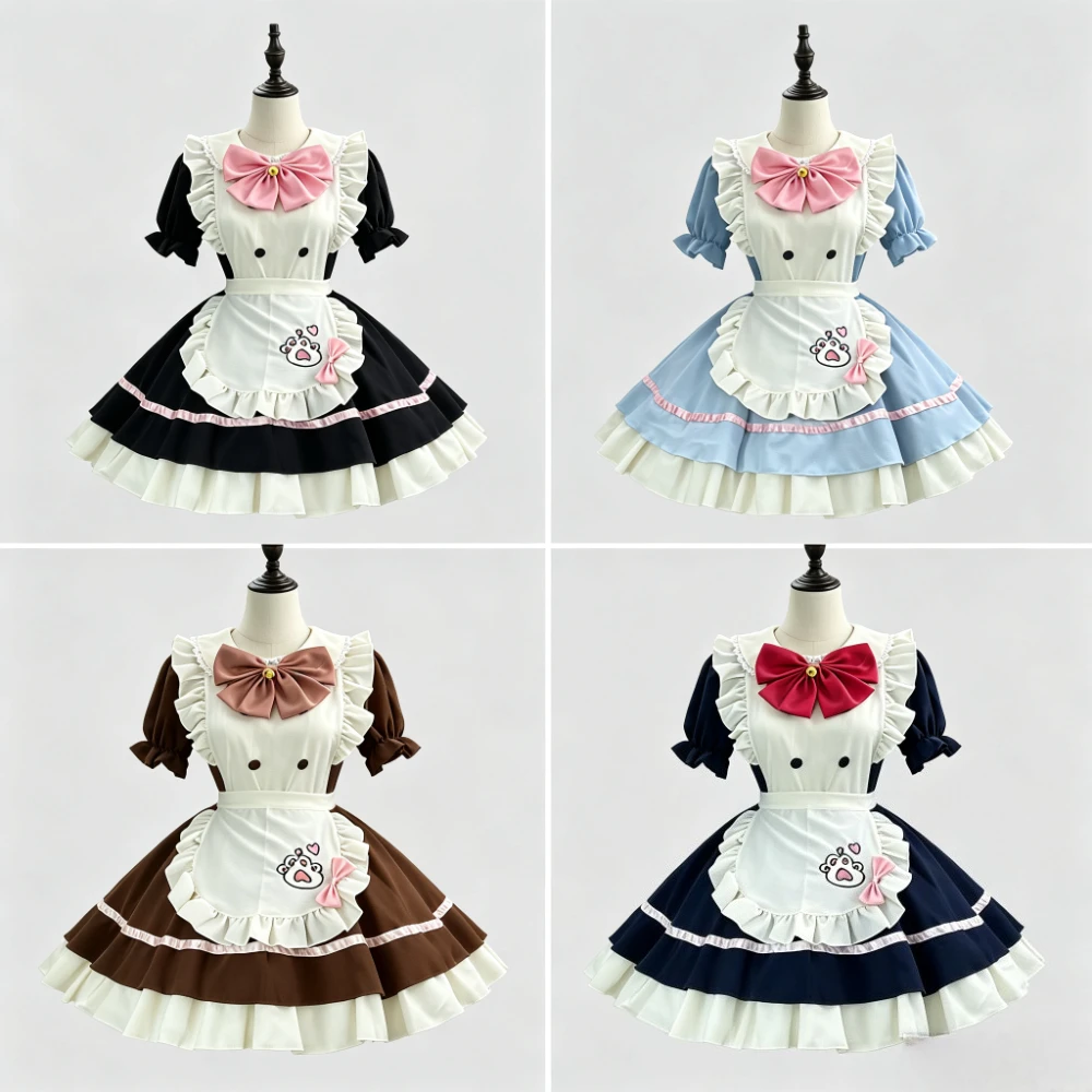 THEEPER Women Anime Cosplay Costume Sweet Lolita Dress, Cat Paw Maid Dress Halloween Party Fancy Dress Outfit Anime Maid Outfit