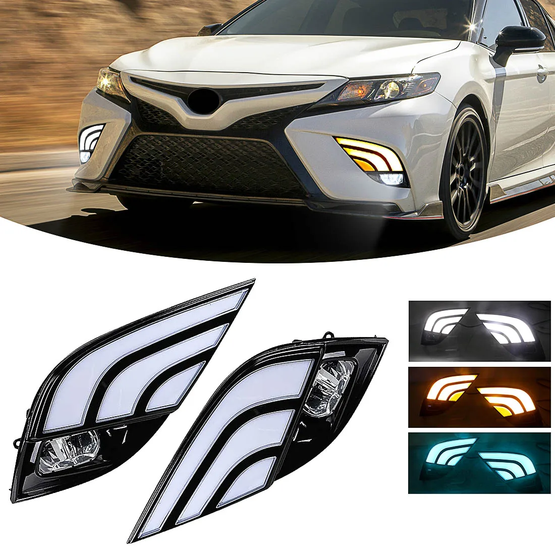 Samochód Led światła dzienne światła dzienne światła przeciwmgielne montaż dla Toyota Camry 2019-2020 wodoodporny włączony kierunkowskaz 12V
