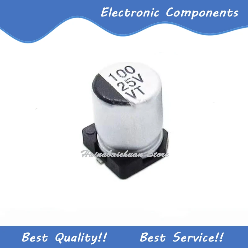 10 Pcs/Lot 25V100UF 6.3*7.7 100UF/25V SMD Aluminum Electrolytic Capacitors New and Original In Stock