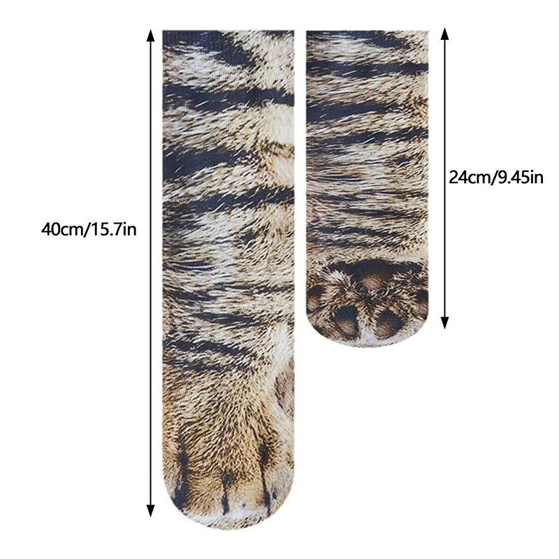 Criativo animal pé impresso feminino meio tubo meias dos desenhos animados gato tigre pato garras senhoras impressão 3d engraçado animal meio meias
