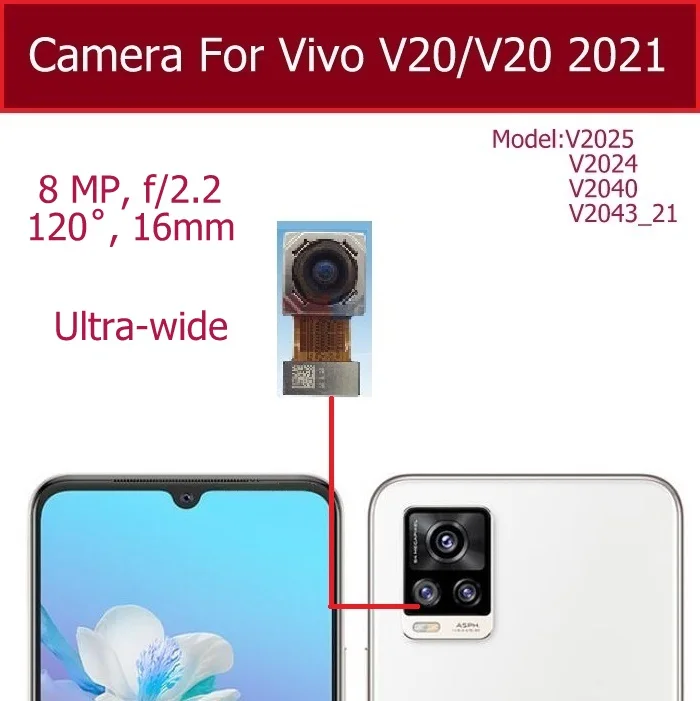 For Vivo V20 V20 Pro 2021 Front Rear Main Camera Frontal Selfie Small Facing Back Big Camera Flex Cable Replacement Parts