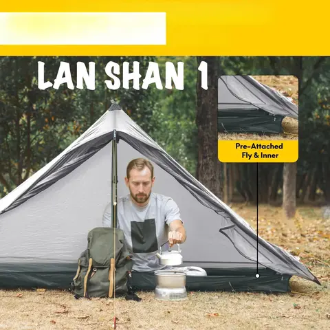 3F UL GEAR 2026 LanShan 1,Outdoor Ultralight Camping Tent 1 Person Professional 15D Silnylon Waterproof ZIP Rodless Tent