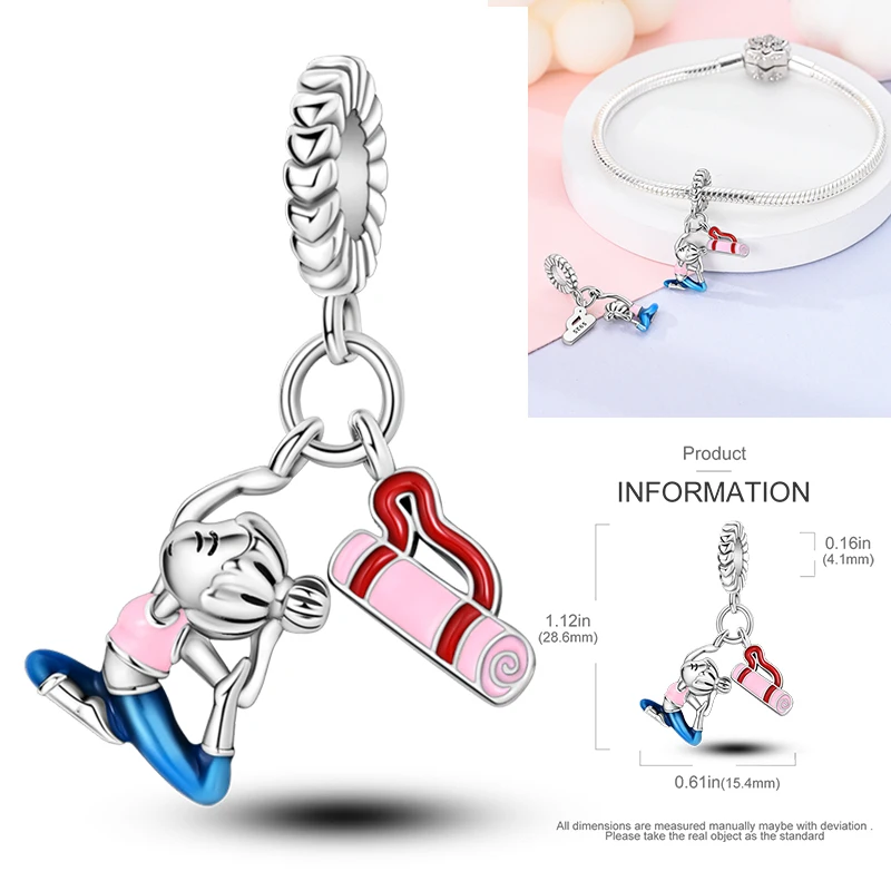 925 Sterling Silber Sport-Charm-Perlen Tennis-Schläger Boxhandschuhe Hantel Fitness DIY Armband Halskette Geschenk für Sportler – Detail 6