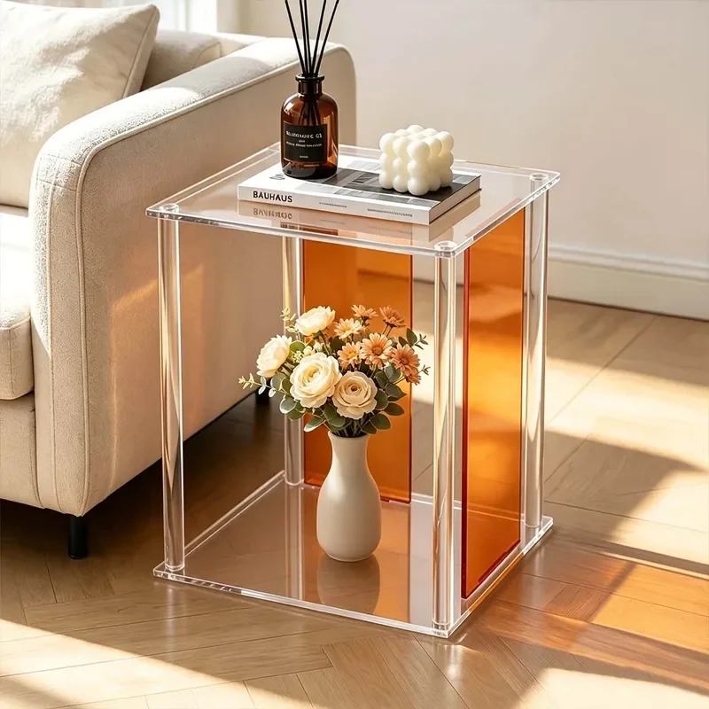 Modern Acrylic Square Coffee Table With Storage Space Stackable Design For Living Room Sofa Side End Table Home Furniture