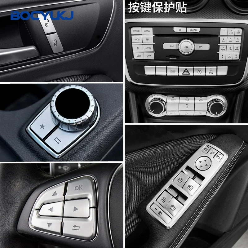 Car Center Console CD Multimedia Buttons Decals Trim For Mercedes-Benz A B Class GLA CLA W176 X156 Interior Sticker Accessories