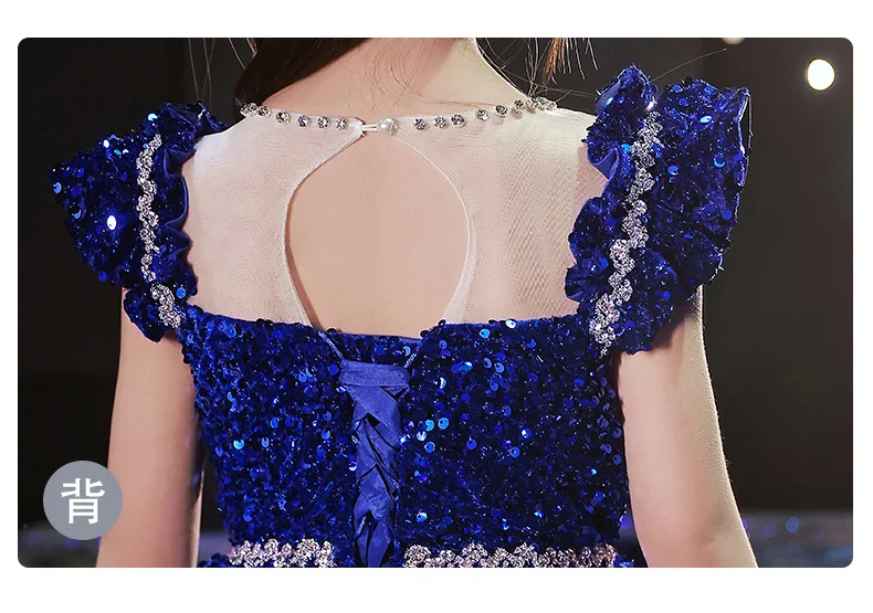 Prinzessin langes Kleid Mädchen Pailletten Abend Hochzeiten Abschluss ball Party elegante tiefe V-Ausschnitt Kleidung Kinder Taufe Kleid Show Mesh Kleid – Detail 7