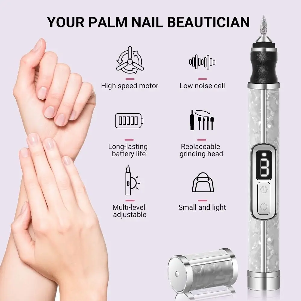 

Low Noise Electric Nail Drill 4 Gears Adjustable Rechargeable Nails Sander File Set Multiple Gears Nail Polishing Machine