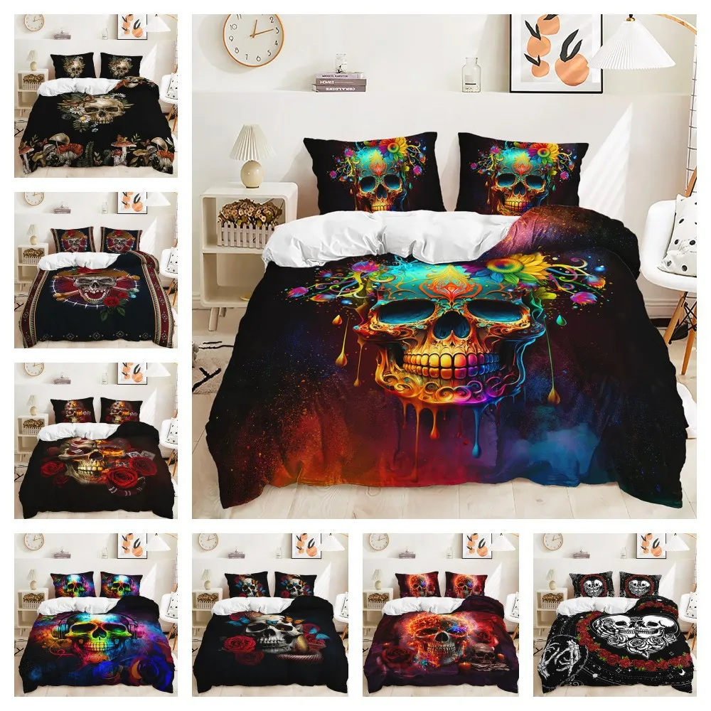 

Gothic Style Bedding Set Rose Skull 3D Print Polyester Duvet Cover Single Twin Queen King Size for Home Decoration Birthday Gift
