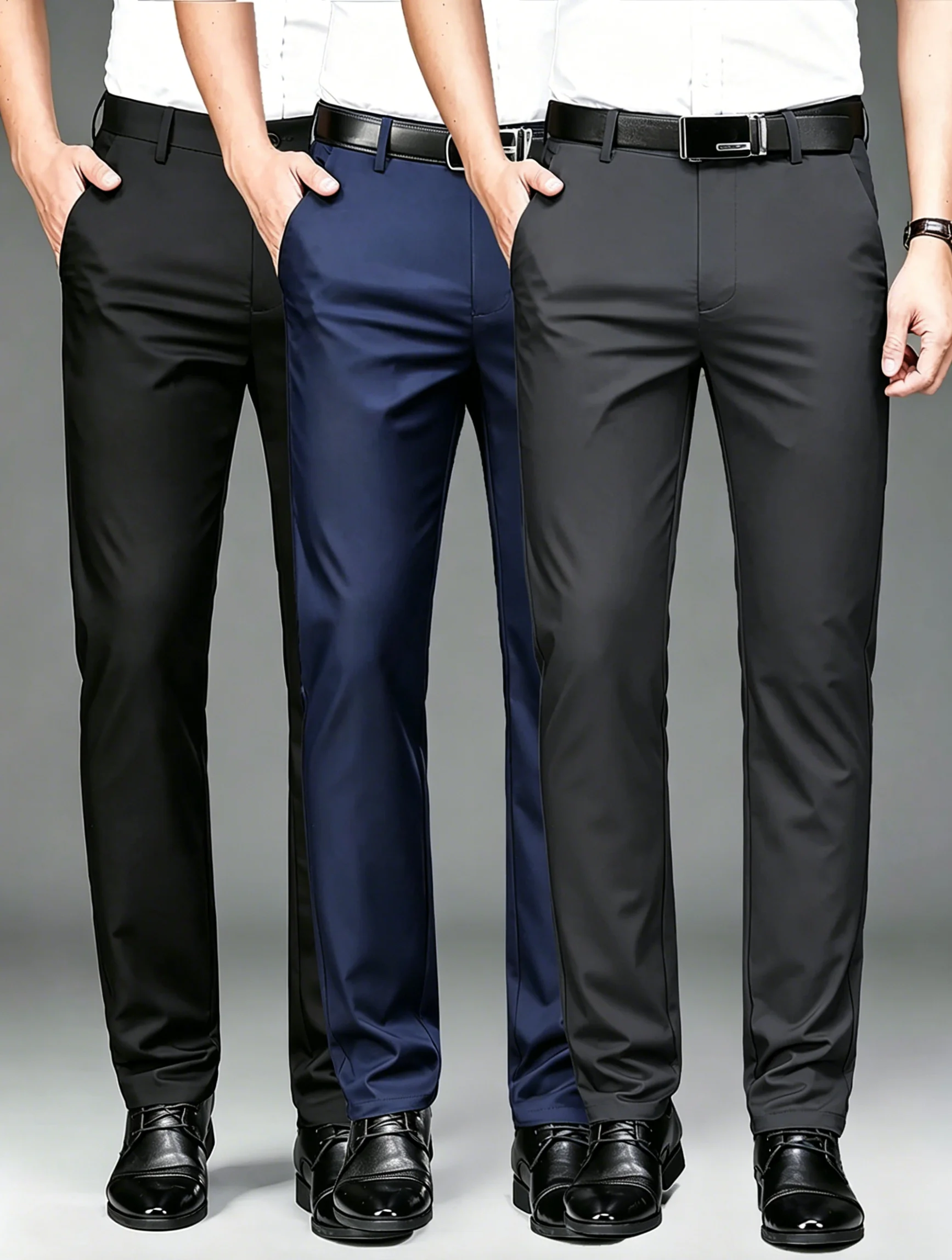 Men's Slim‑Fit Casual Dress Pants Multi‑Pack, Comfortable Versatile Business Work Trousers in Classic Colors