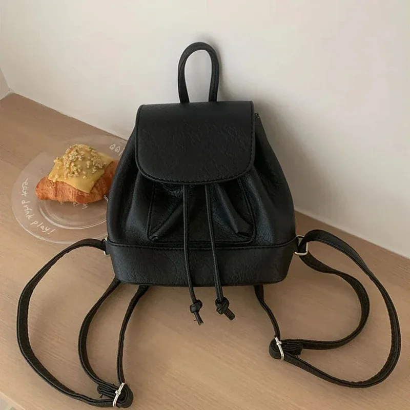 Small Fashion Backpacks School Bags for college girls Pu Leather Women Shoulder Bag Cute Flap String Female Handbags Tote Purse