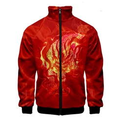 3D Printed Kirin Dragon Year Jacket Chinatown CNY Lapel Collar Zipper Jacket Men/Women Long Sleeve Clothing Streetwear Coat Tops