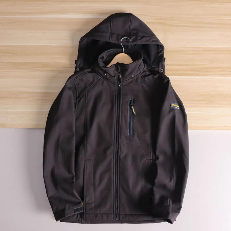 

Men's Outdoor Casual Fce-Lined Soft ell Jaet Windproof Wear-resistant Spring Autumn Hooded Long Sve Stand Fit