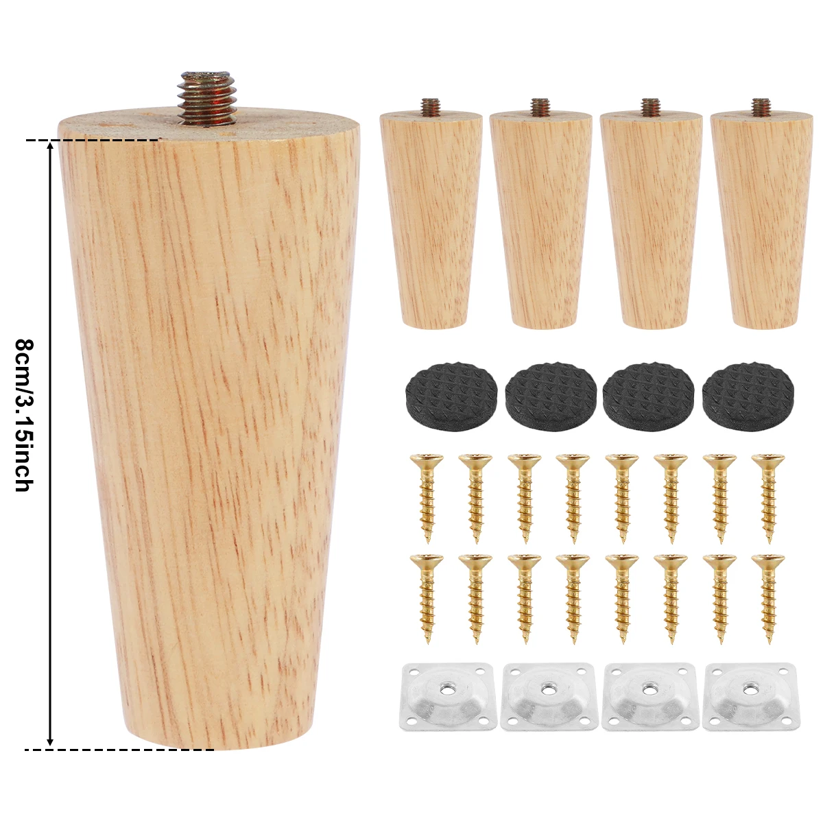 NONE 4-teilige Möbelbeine aus Holz, solide Möbelfüße, schräge/gerade Tischfüße, rutschfeste Stuhlfüße, Ersatzfüße, schräg 10
