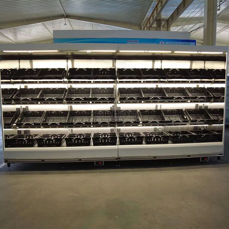 تخصيص مبرد الخضروات التجارية تستقيم سوبر ماركت ثلاجة مفتوحة عرض الفاكهة نظام الثلاجة