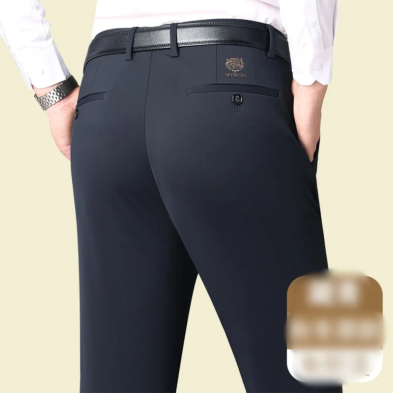 

Осенне-зимние новые облегающие мужские костюмные брюки, модные деловые повседневные бархатные черные серые костюмные брюки для мужчин