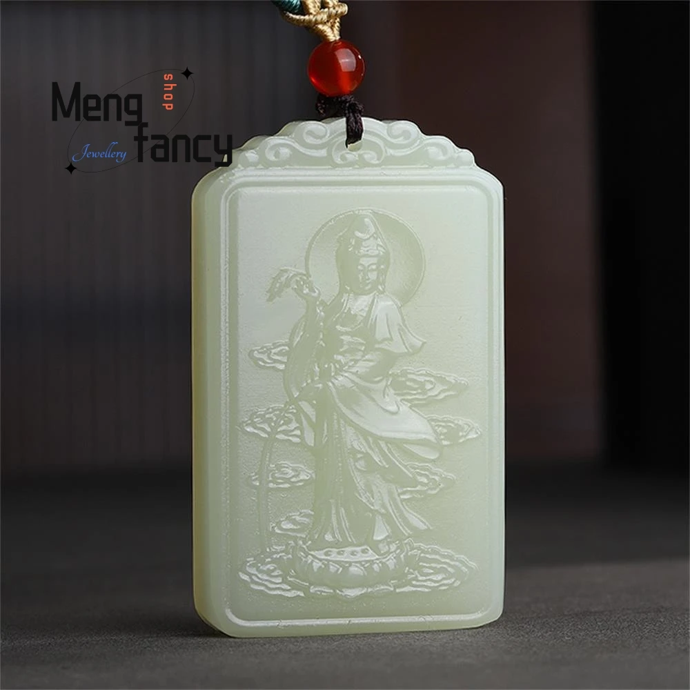 

Natural Afghan Greenish White Jade Guanyin Bodhisattva Pendant National Style Buddhist Amulets Fashion Fine Jewelry Holiday Gift