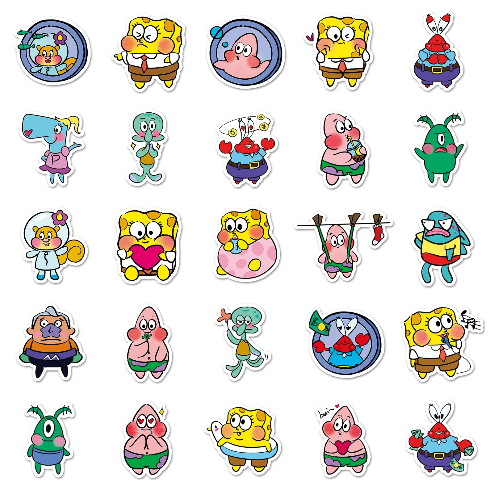 50pcs Q Version SpongeBob SquarePants Patrick Star Animated Character Cartoon Cute Diy Phone Case Sticker