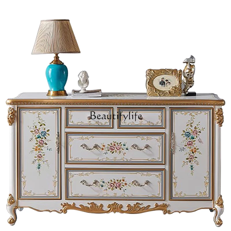 

Court retro small French villa hand-painted solid wood luxury entrance cabinet European semi-circular corridor cabinet