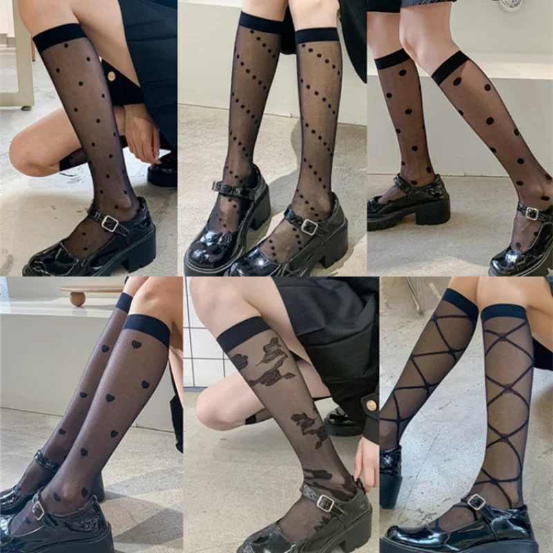 

Spring Thin Women's Black and White Classic Calf Socks Japanese StylejkWind Knee-Length over Knee Socks Lolita Stockings
