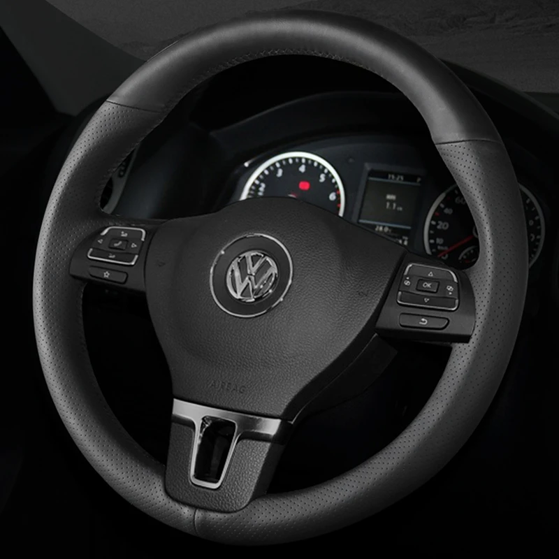 

Custom Car Steering Wheel Cover Genuine Leather 100% Fit For Volkswagen VW Tiguan Lavida Passat B7 Jetta Mk6 MK5 Car Interior