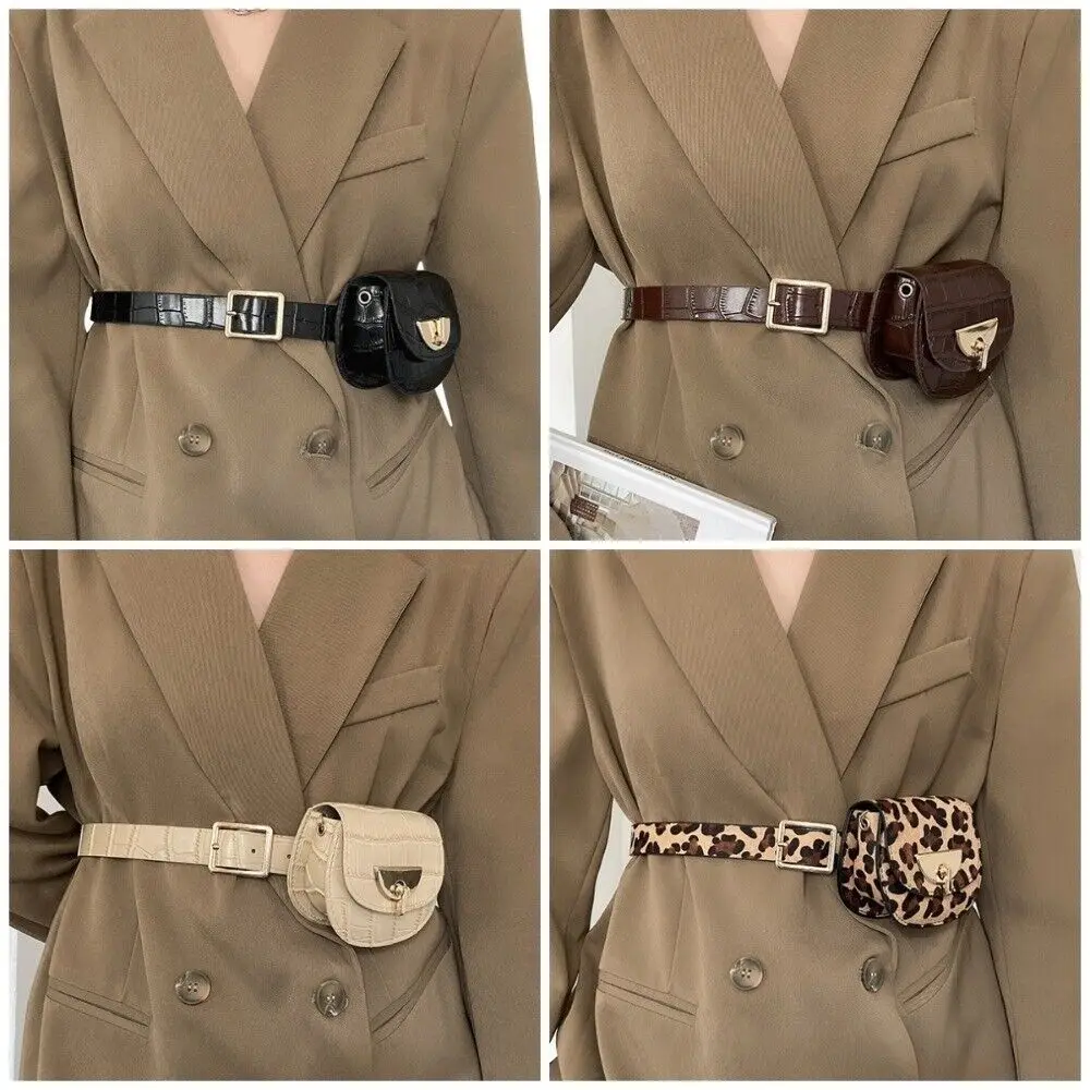 

Fashion PU leather Fanny Pack Belt Alloy Multi-Function Waist Bag Belt Pouch Women