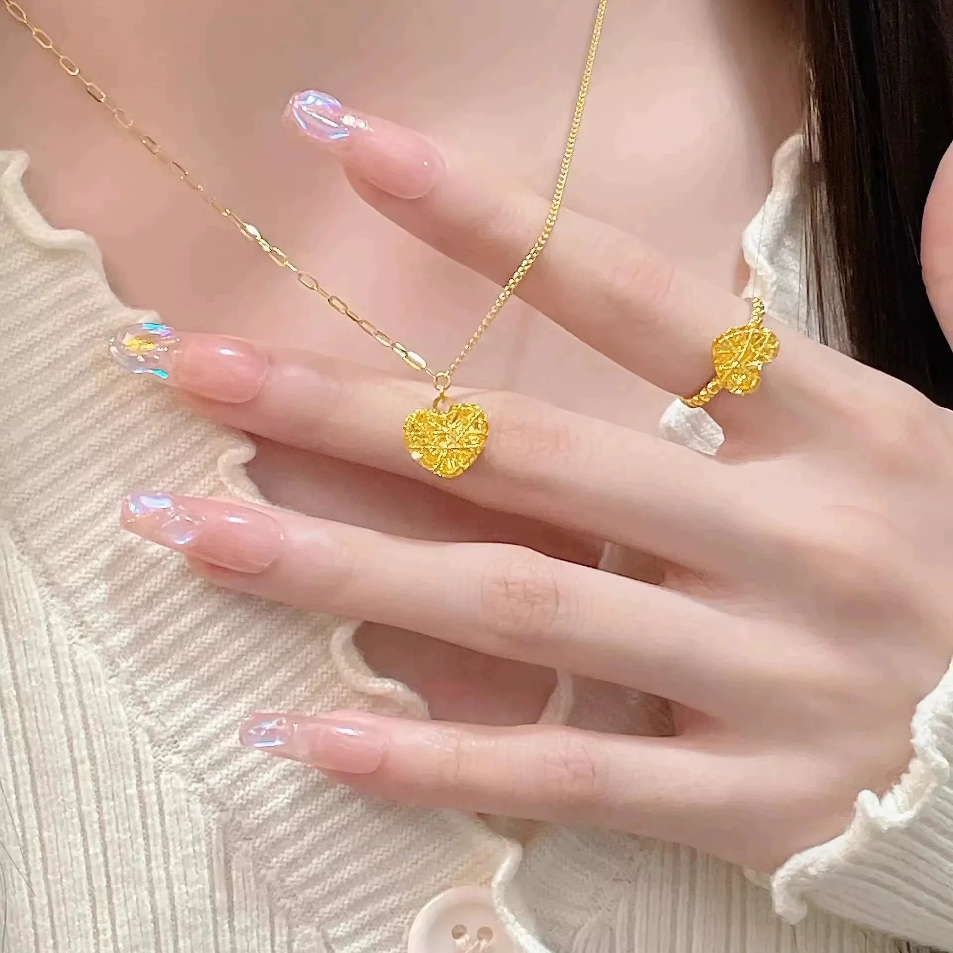 

Ожерелье из матового сахара из настоящего золота 9999 24 карата Love AB, легкое роскошное ожерелье с милым дизайном, женское подарочное ювелирное изделие