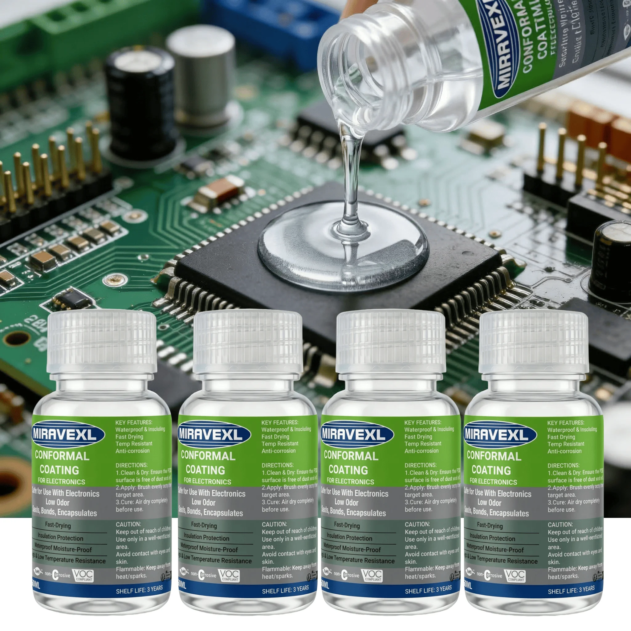 PCB Conformal Coating Clear Waterproof Insulating Varnish Fast Dry Electronic Circuit Board Protection Paint + Brush