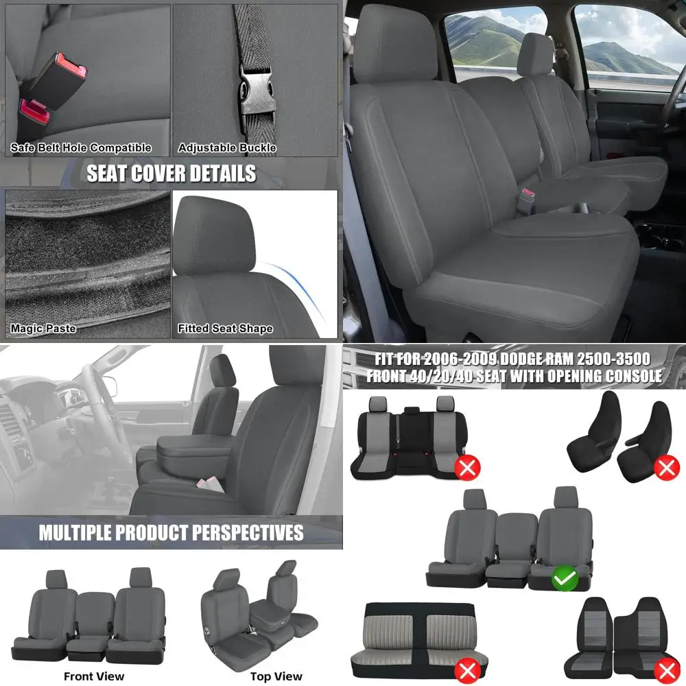 

Custom-Fit Front Seat Covers Sets Replace for 2006-2009 Dodge Ram 2500 3500 40/20/40 with Opening Console Seat, Knitted Fabric C