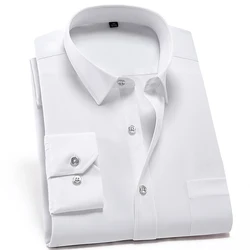 Anti-Wrinkle Men Shirts Long Sleeve Dress Shirts For Men Slim Fit Camisa Social Business Blouse White Pocket Office Shirt 4XL
