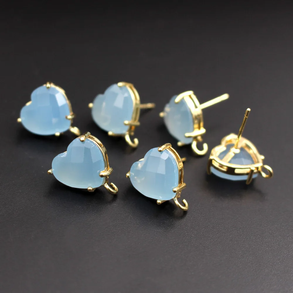 6pair Heart Shape Red Blue Stone Earrings Loop Connector Settings DIY for Women Bridal Hanging on Baroque Pearls Earrings Making