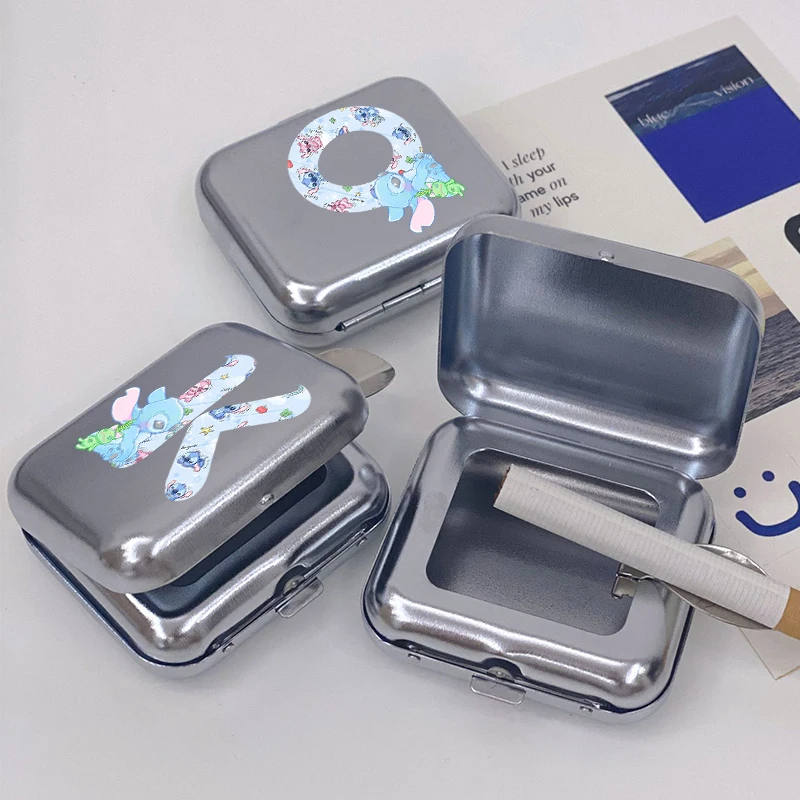 

Cartoon Stitch Stainless Steel Mini Ashtray with Lids Anime Girls Portable Creative A-Z Letter Metal Ash Tray Smoking Tool Gifts